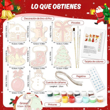 Cargar imagen en el visor de la galería, Decoraciones de Navidad Pintura por Números - Kit Muñeco de Nieve y Alegría de Pan de Jengibre