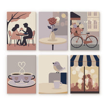 Cargar imagen en el visor de la galería, Mini Pintar por números 15x20cm (6 piezas) - Romance en el Café Figured'Art