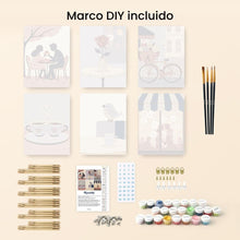 Cargar imagen en el visor de la galería, Mini Pintar por números 15x20cm (6 piezas) - Romance en el Café