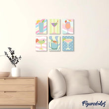 Cargar imagen en el visor de la galería, Mini Pintar por números 15x20cm (6 piezas) - Cócteles Pop Art