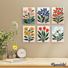 Cargar imagen en el visor de la galería, Mini Pintar por números 15x20cm (6 piezas) - Flores Modernas