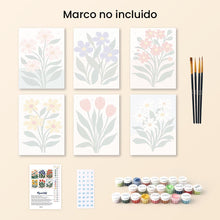 Cargar imagen en el visor de la galería, Mini Pintar por números 15x20cm (6 piezas) - Flores Modernas