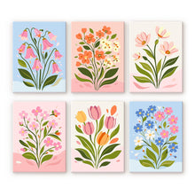 Cargar imagen en el visor de la galería, Mini Pintar por números 15x20cm (6 piezas) - Flores Pastel Figured'Art