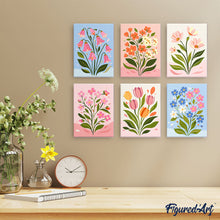 Cargar imagen en el visor de la galería, Mini Pintar por números 15x20cm (6 piezas) - Flores Pastel