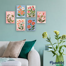 Cargar imagen en el visor de la galería, Mini Pintar por números 15x20cm (6 piezas) - Flores Campestres