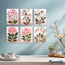 Cargar imagen en el visor de la galería, Mini Pintar por números 15x20cm (6 piezas) - Flores Rosas