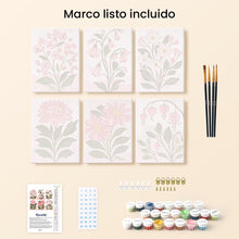 Cargar imagen en el visor de la galería, Mini Pintar por números 15x20cm (6 piezas) - Flores Rosas