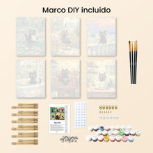 Cargar imagen en el visor de la galería, Mini Pintar por números 15x20cm (6 piezas) - Gato Estilo Claude Monet