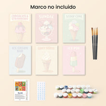 Cargar imagen en el visor de la galería, Mini Pintar por números 15x20cm (6 piezas) - Helados Vintage