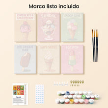 Cargar imagen en el visor de la galería, Mini Pintar por números 15x20cm (6 piezas) - Helados Vintage