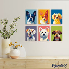 Cargar imagen en el visor de la galería, Mini Pintar por números 15x20cm (6 piezas) - Retratos Modernos de Perros 1