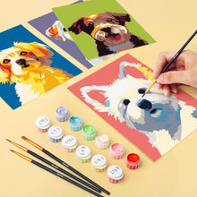 Cargar imagen en el visor de la galería, Mini Pintar por números 15x20cm (6 piezas) - Retratos Modernos de Perros 1