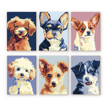 Cargar imagen en el visor de la galería, Mini Pintar por números 15x20cm (6 piezas) - Retratos Modernos de Perros 2 Figured'Art
