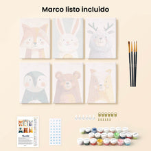 Cargar imagen en el visor de la galería, Mini Pintar por números 15x20cm (6 piezas) - Retratos del Bosque 1