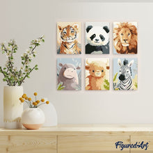 Cargar imagen en el visor de la galería, Mini Pintar por números 15x20cm (6 piezas) - Retratos de Fauna Salvaje 1