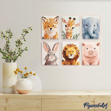 Cargar imagen en el visor de la galería, Mini Pintar por números 15x20cm (6 piezas) - Retratos de Fauna Salvaje 2