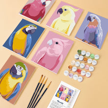 Cargar imagen en el visor de la galería, Mini Pintar por números 15x20cm (6 piezas) - Plumas Tropicales