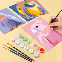 Cargar imagen en el visor de la galería, Mini Pintar por números 15x20cm (6 piezas) - Plumas Tropicales