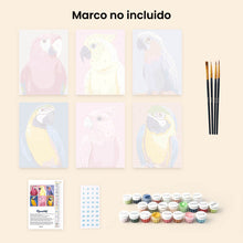 Cargar imagen en el visor de la galería, Mini Pintar por números 15x20cm (6 piezas) - Plumas Tropicales