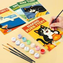 Cargar imagen en el visor de la galería, Mini Pintar por números 15x20cm (6 piezas) - Buenos Momentos con Gatos