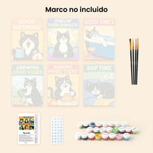 Cargar imagen en el visor de la galería, Mini Pintar por números 15x20cm (6 piezas) - Buenos Momentos con Gatos