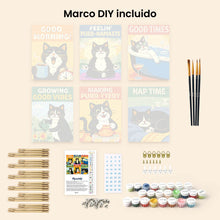 Cargar imagen en el visor de la galería, Mini Pintar por números 15x20cm (6 piezas) - Buenos Momentos con Gatos