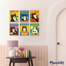 Cargar imagen en el visor de la galería, Mini Pintar por números 15x20cm (6 piezas) - Momentos Felices con Gatos