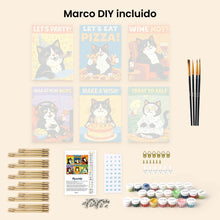Cargar imagen en el visor de la galería, Mini Pintar por números 15x20cm (6 piezas) - Momentos Felices con Gatos