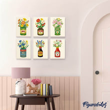 Cargar imagen en el visor de la galería, Mini Pintar por números 15x20cm (6 piezas) - Botellas Florecientes