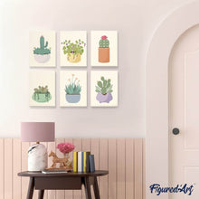 Cargar imagen en el visor de la galería, Mini Pintar por números 15x20cm (6 piezas) - Colección de Cactus Tiernos 1