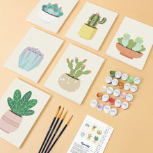 Cargar imagen en el visor de la galería, Mini Pintar por números 15x20cm (6 piezas) - Colección de Cactus Tiernos 2
