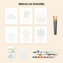 Cargar imagen en el visor de la galería, Mini Pintar por números 15x20cm (6 piezas) - Colección de Cactus Tiernos 2