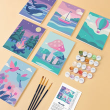 Cargar imagen en el visor de la galería, Mini Pintar por números 15x20cm (6 piezas) - Pequeños Paisajes de Sueño