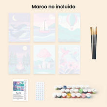 Cargar imagen en el visor de la galería, Mini Pintar por números 15x20cm (6 piezas) - Pequeños Paisajes de Sueño