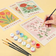 Cargar imagen en el visor de la galería, Mini Pintar por números 15x20cm (6 piezas) - Mercado de Flores 1