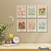Cargar imagen en el visor de la galería, Mini Pintar por números 15x20cm (6 piezas) - Mercado de Flores 2