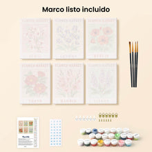 Cargar imagen en el visor de la galería, Mini Pintar por números 15x20cm (6 piezas) - Mercado de Flores 2