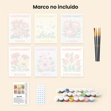 Cargar imagen en el visor de la galería, Mini Pintar por números 15x20cm (6 piezas) - Mercado de Flores 3