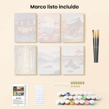 Cargar imagen en el visor de la galería, Mini Pintar por números 15x20cm (6 piezas) - Paisajes Zen