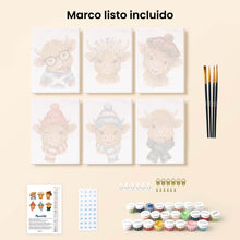 Cargar imagen en el visor de la galería, Mini Pintar por números 15x20cm (6 piezas) - Pequeños Amigos Muu