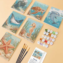 Cargar imagen en el visor de la galería, Mini Pintar por números 15x20cm (6 piezas) - Tesoros del Océano