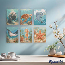 Cargar imagen en el visor de la galería, Mini Pintar por números 15x20cm (6 piezas) - Tesoros del Océano