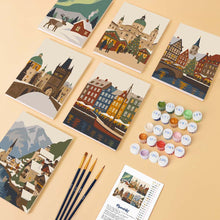Cargar imagen en el visor de la galería, Mini Pintar por números 15x20cm (6 piezas) - Colección de Pueblos de Invierno