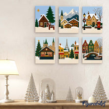 Cargar imagen en el visor de la galería, Mini Pintar por números 15x20cm (6 piezas) - Colección de Pueblos de Invierno