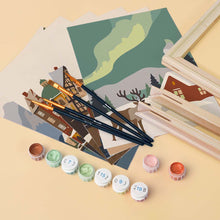 Cargar imagen en el visor de la galería, Mini Pintar por números 15x20cm (6 piezas) - Colección de Pueblos de Invierno