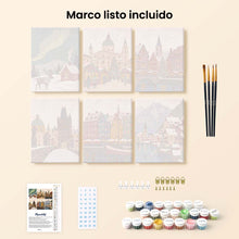 Cargar imagen en el visor de la galería, Mini Pintar por números 15x20cm (6 piezas) - Colección de Pueblos de Invierno