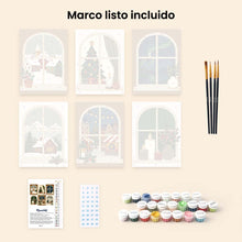 Cargar imagen en el visor de la galería, Mini Pintar por números 15x20cm (6 piezas) - Ventanas de Navidad