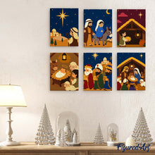 Cargar imagen en el visor de la galería, Mini Pintar por números 15x20cm (6 piezas) - La Historia de la Natividad