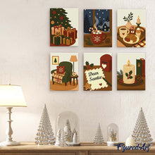 Cargar imagen en el visor de la galería, Mini Pintar por números 15x20cm (6 piezas) - Momentos Festivos de Invierno