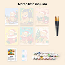 Cargar imagen en el visor de la galería, Mini Pintar por números 15x20cm (6 piezas) - Ositos de Peluche Navideños